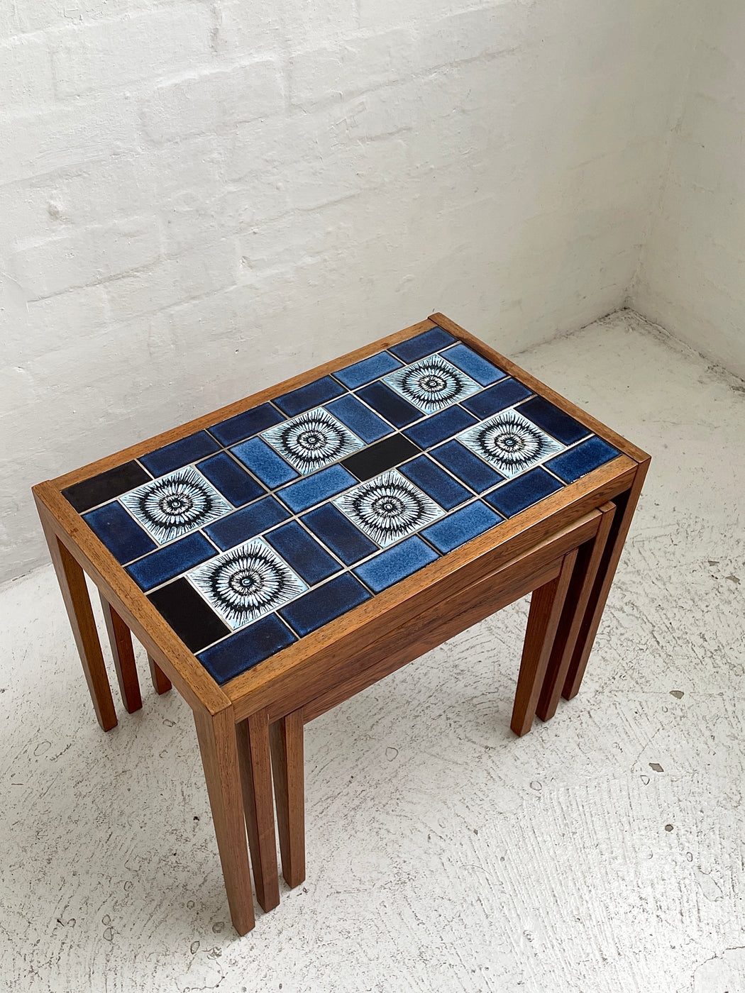 Danish Tile-topped Nest of Rosewood Tables