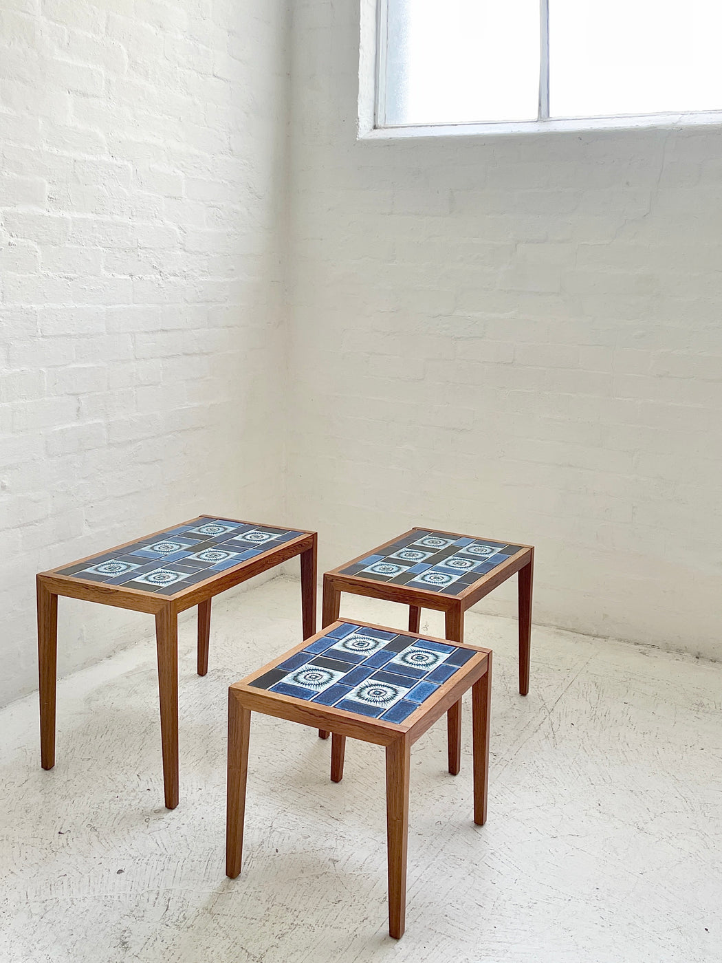 Danish Tile-topped Nest of Rosewood Tables