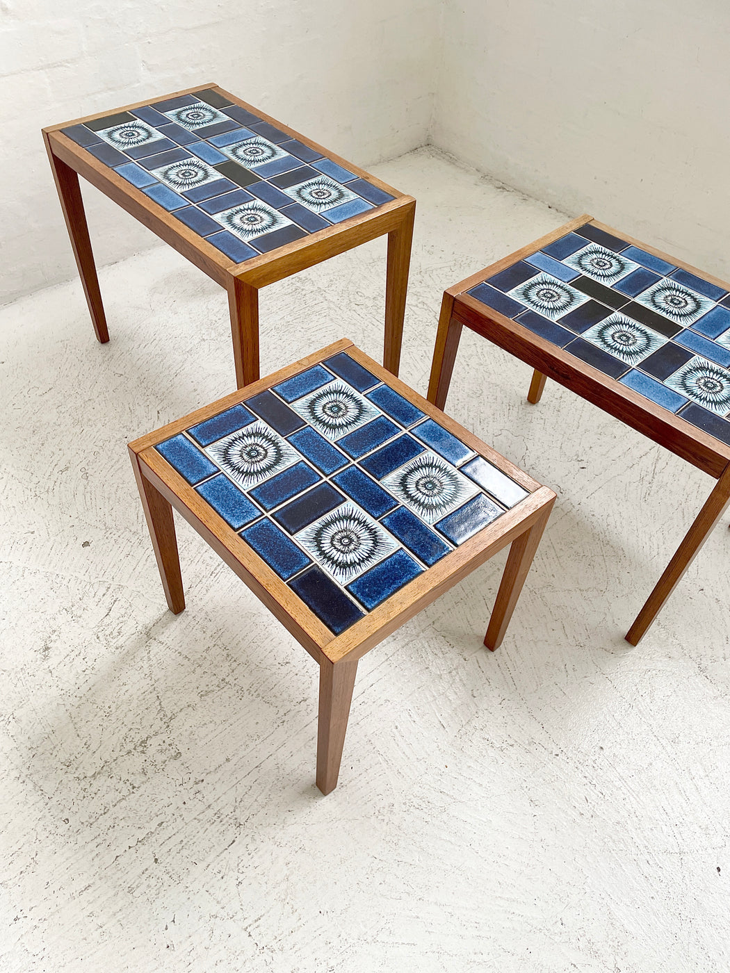 Danish Tile-topped Nest of Rosewood Tables