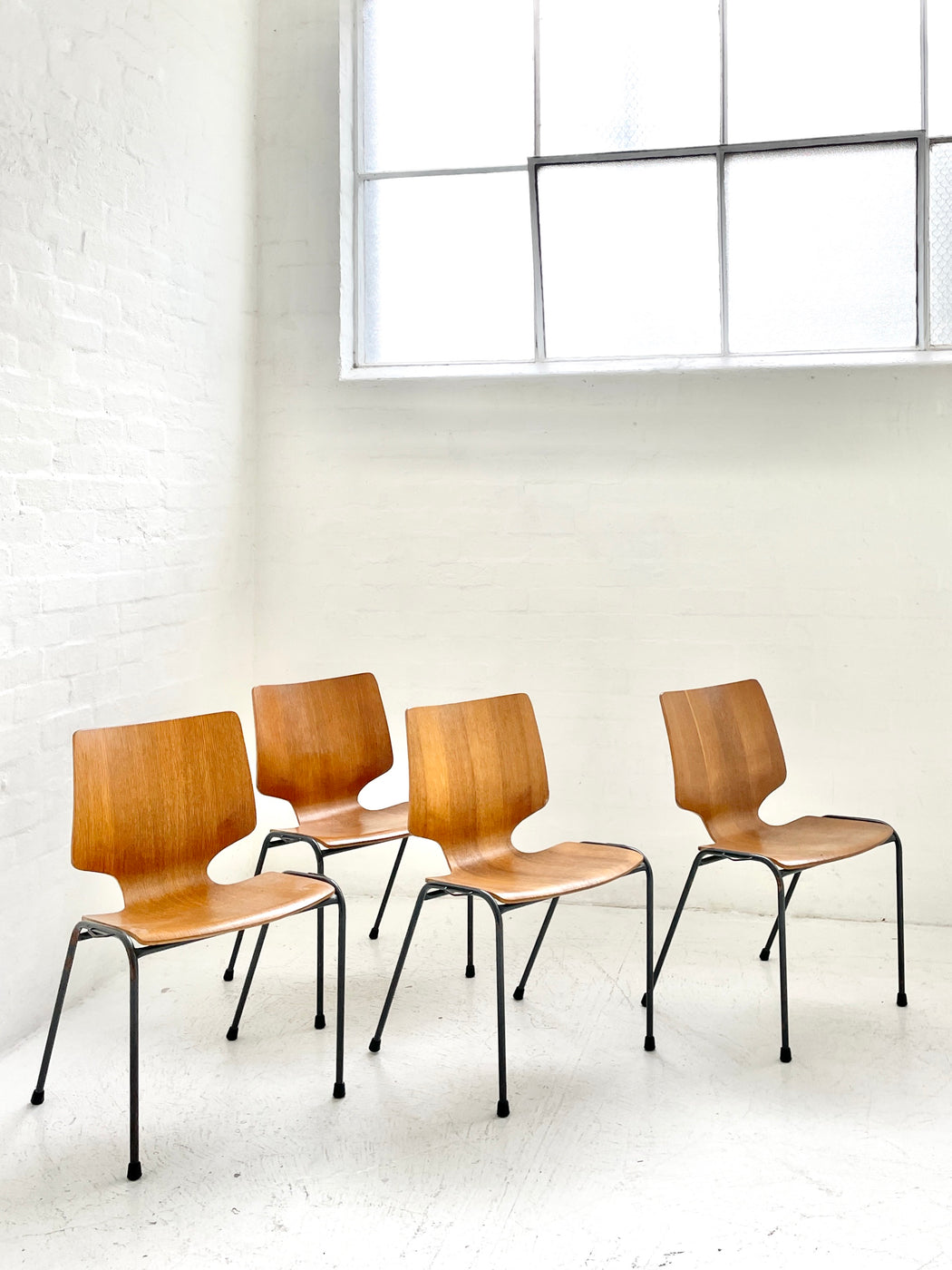 Set of 4 Danish Oak Stacking Chairs