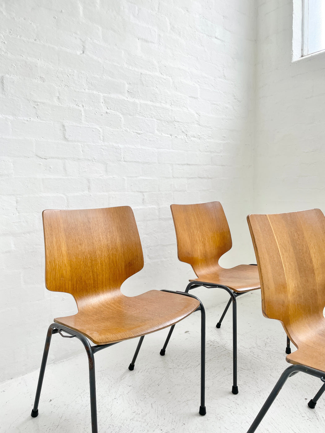 Set of 4 Danish Oak Stacking Chairs