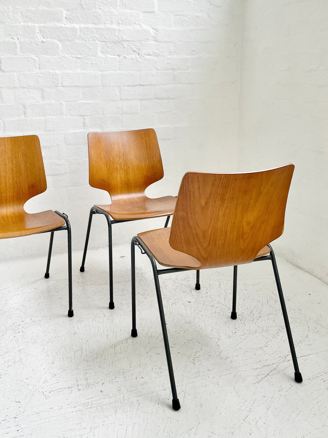 Set of 4 Danish Oak Stacking Chairs