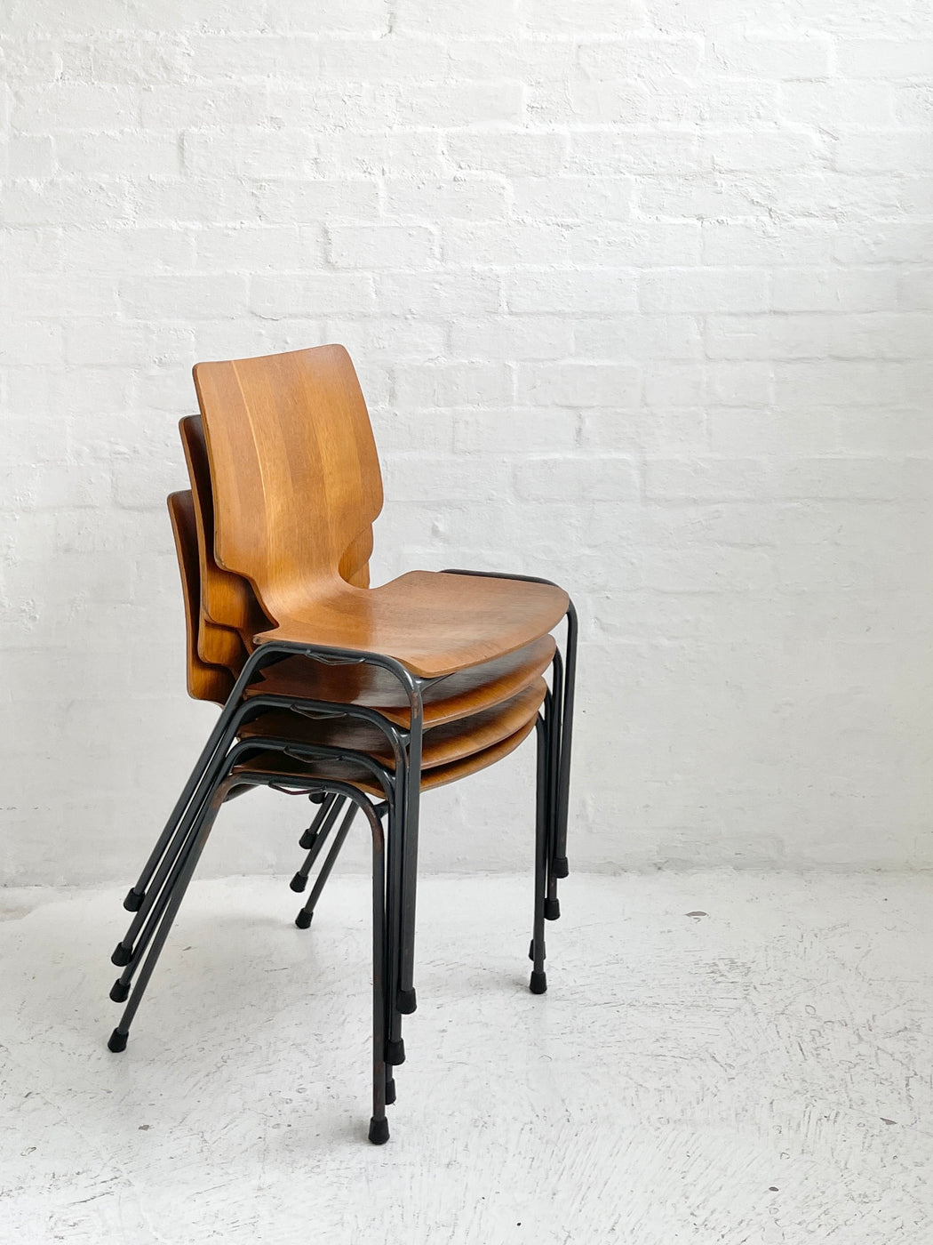 Set of 4 Danish Oak Stacking Chairs