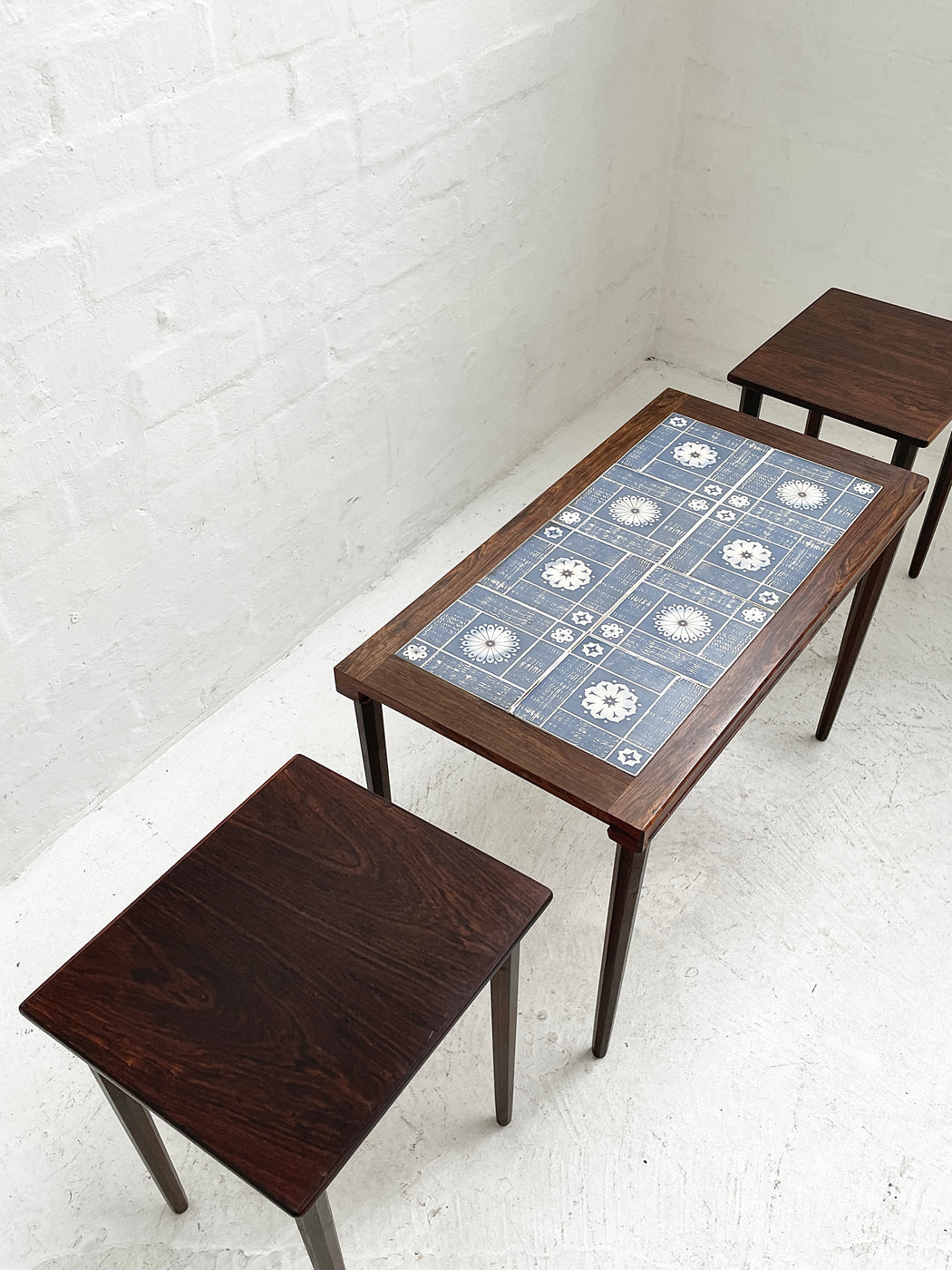 Danish Tile-topped Nest of Rosewood Tables