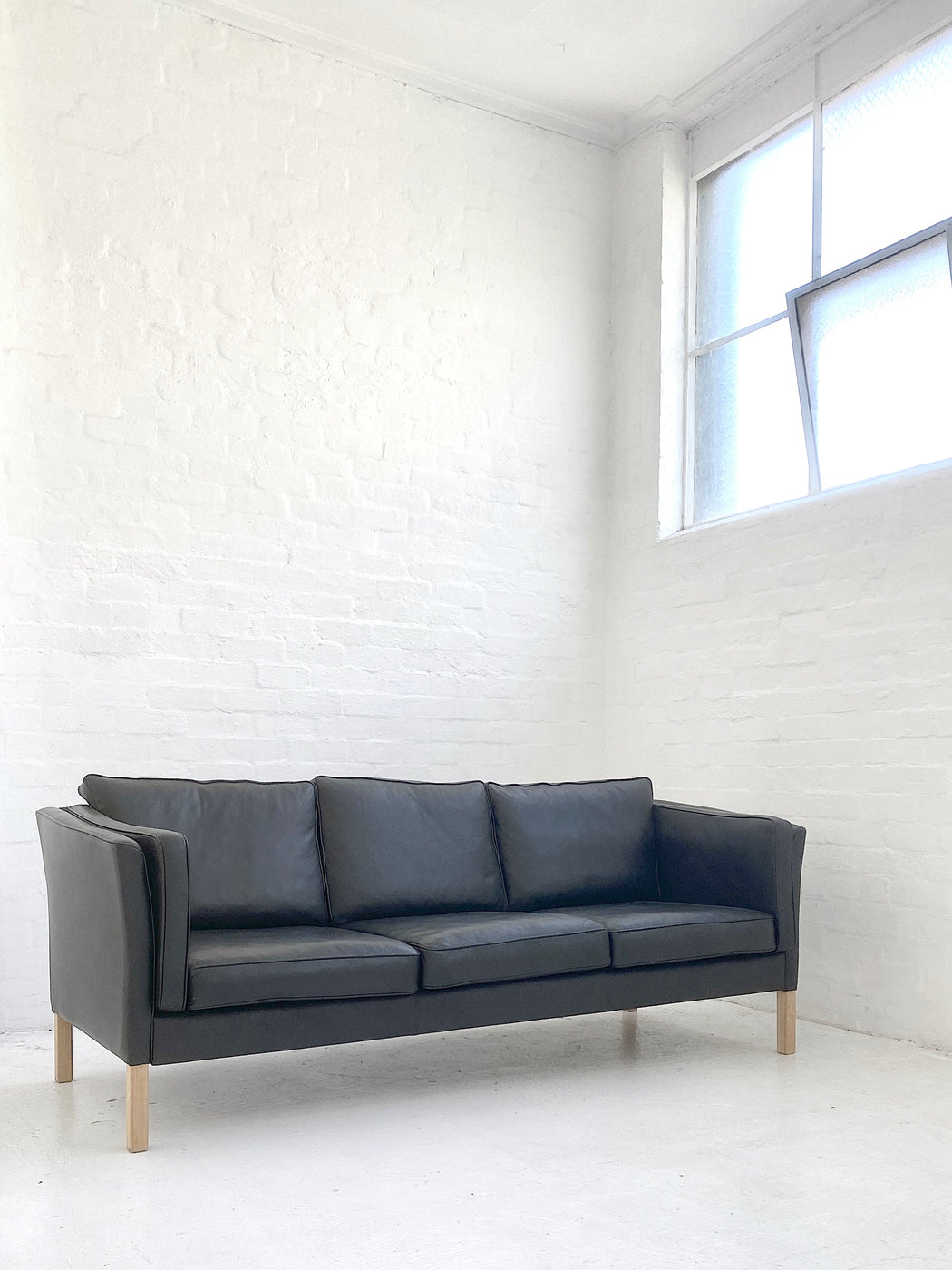 Danish Black Leather Sofa