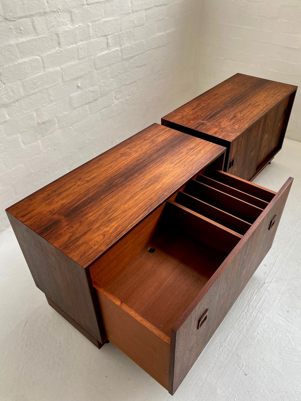 Pair Danish Rosewood Record Cabinets