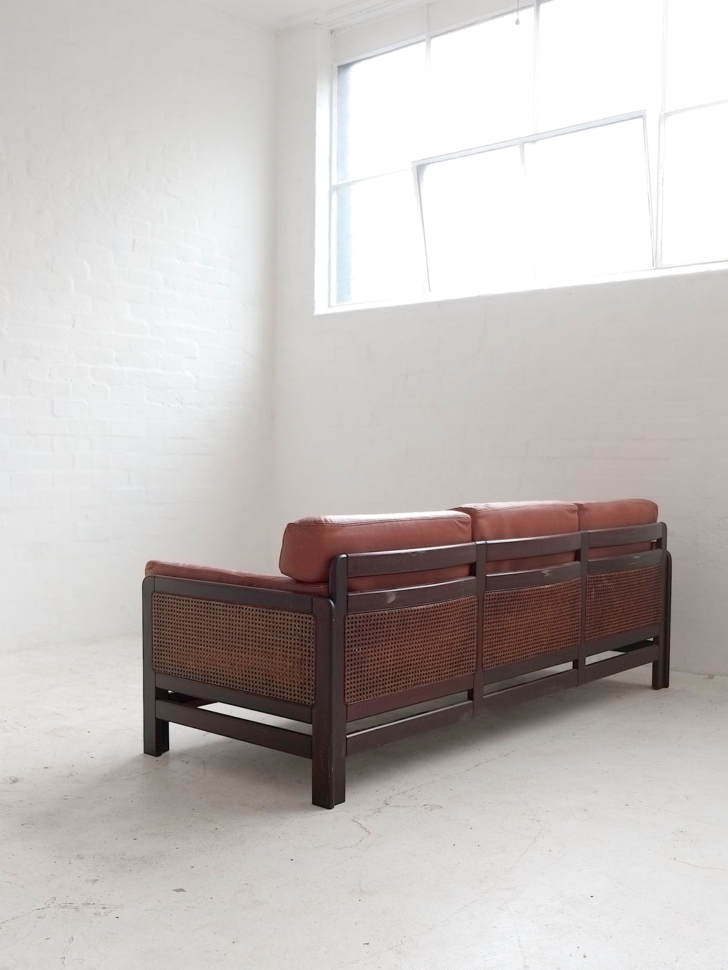 Danish Cane and Leather Sofa