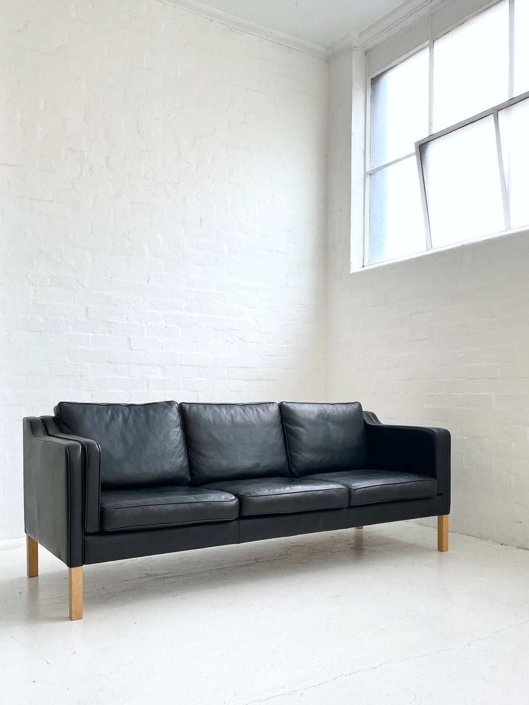 Danish Black Leather Sofa