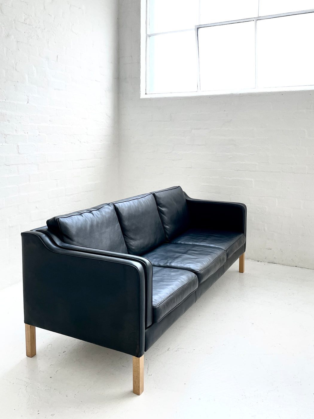 Danish Black Leather Sofa