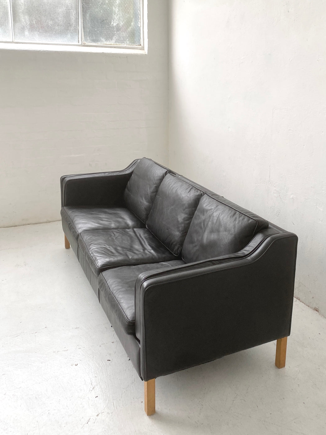 Danish Black Leather Sofa
