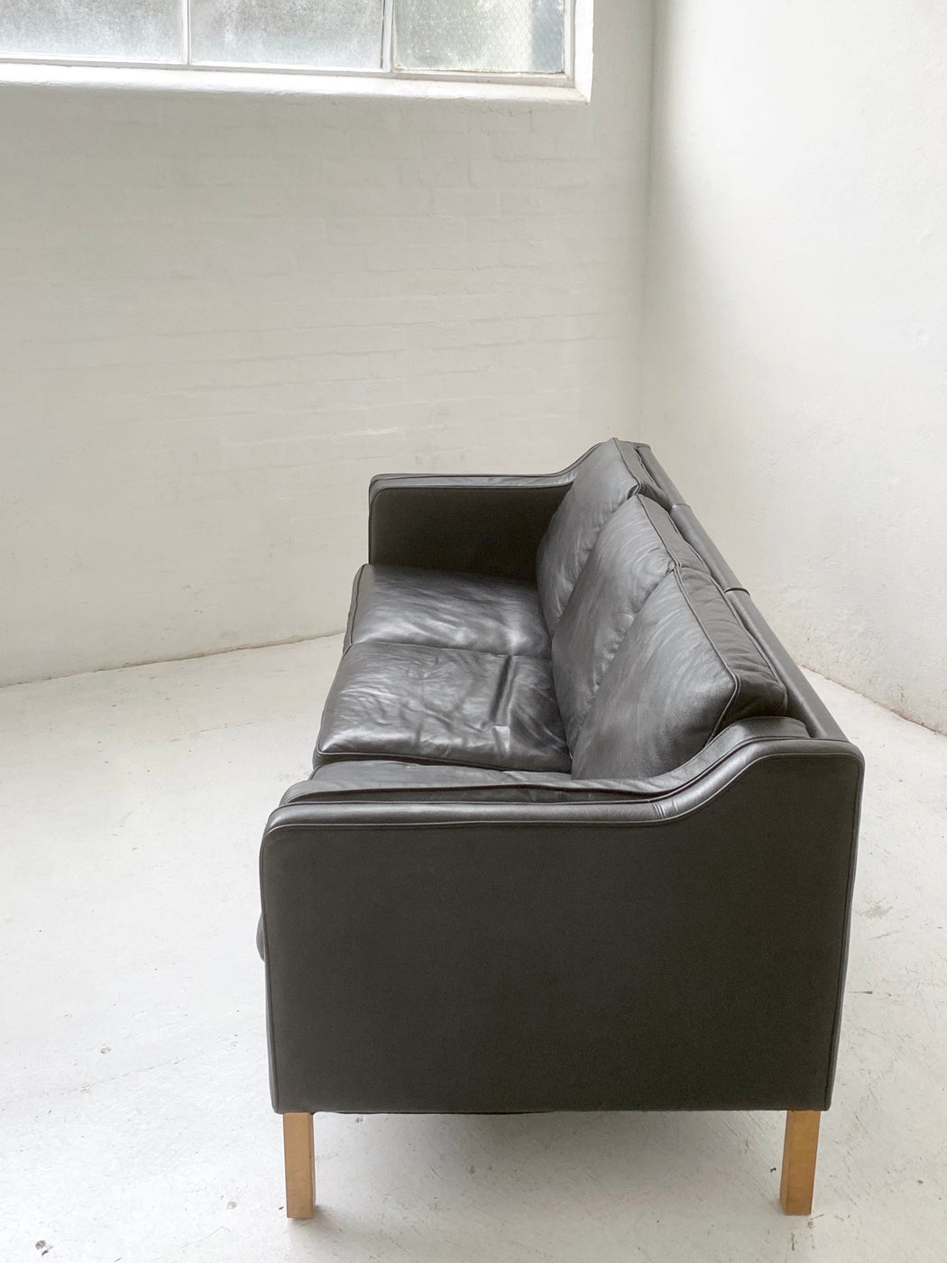 Danish Black Leather Sofa