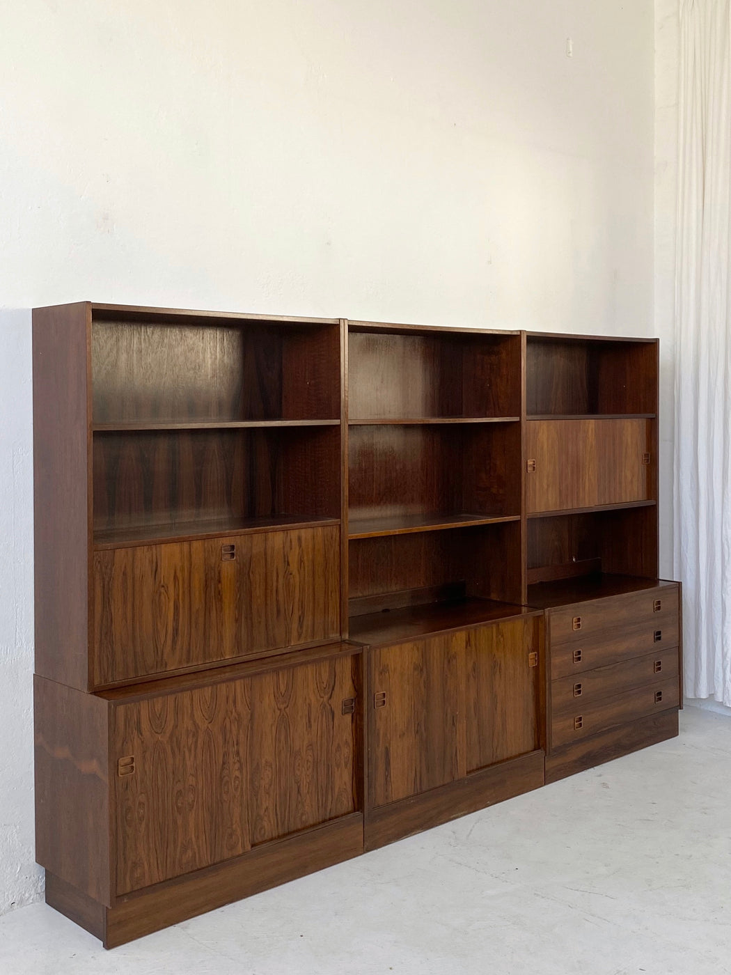 Three Section Danish Rosewood Wall Unit