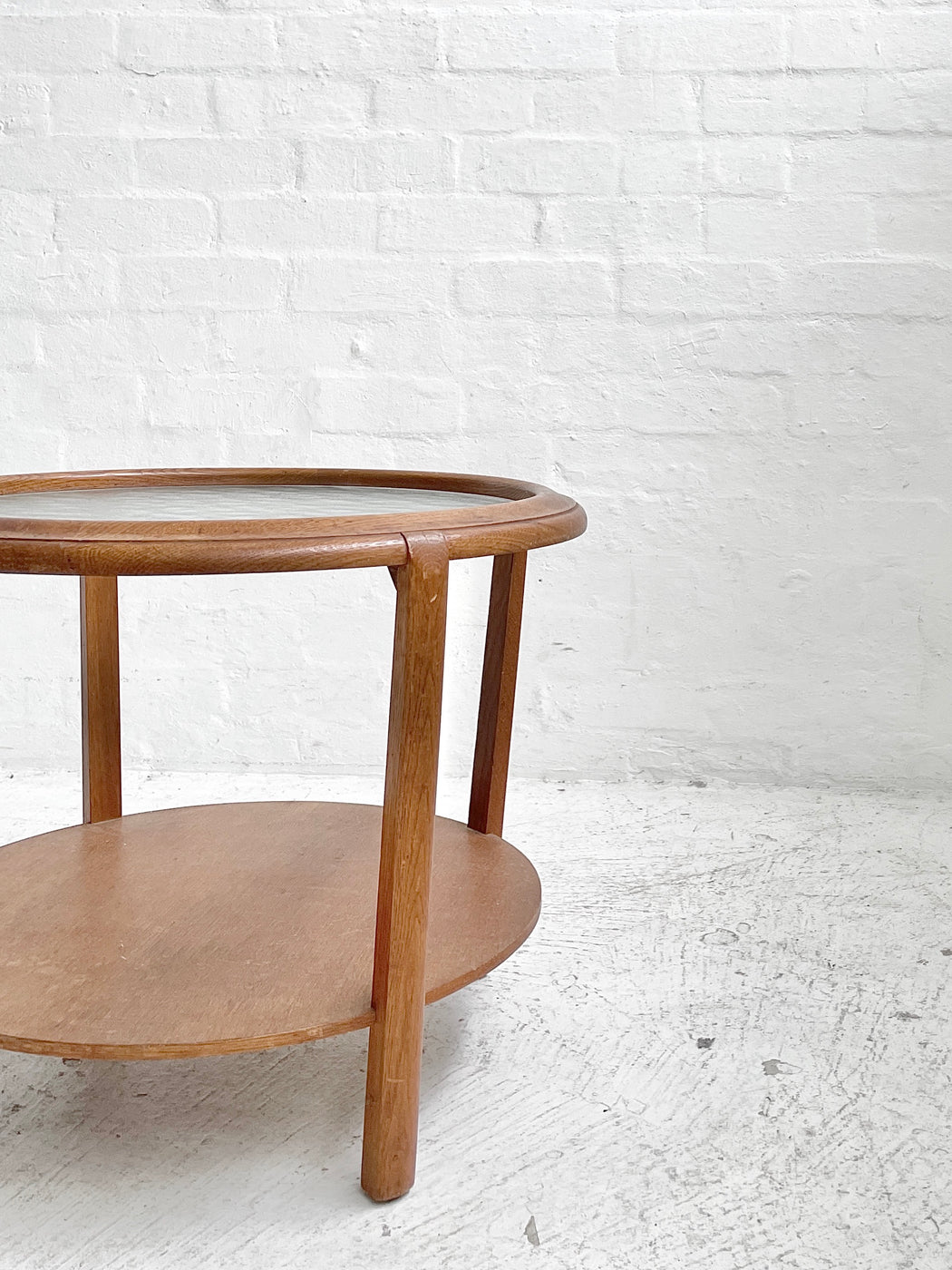 European Glass Top Oak Coffee Table