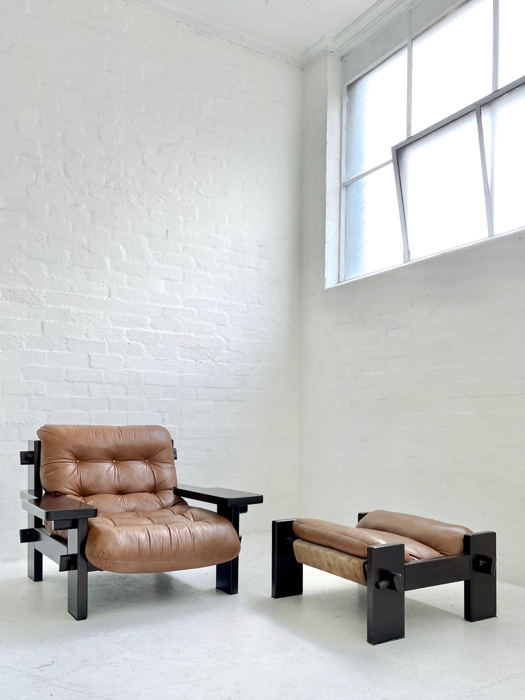 Jean Gillon Leather Lounge Chair & Footstool