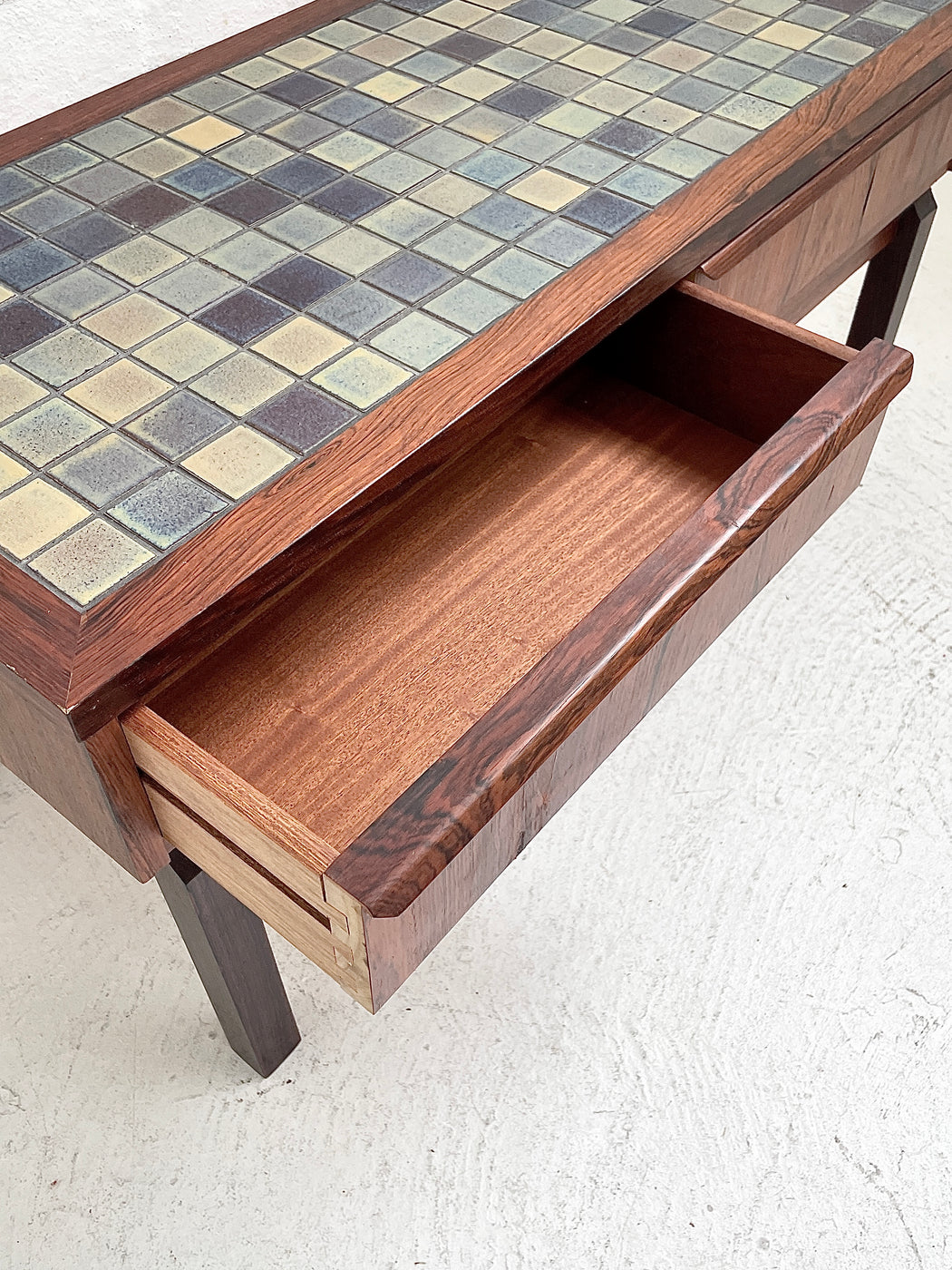 Danish Rosewood & Tile Inlaid Console Drawers