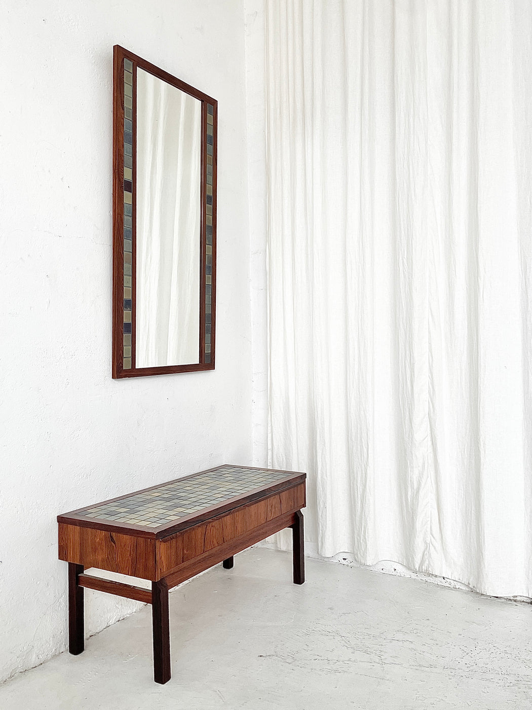 Danish Rosewood & Tile Inlaid Mirror
