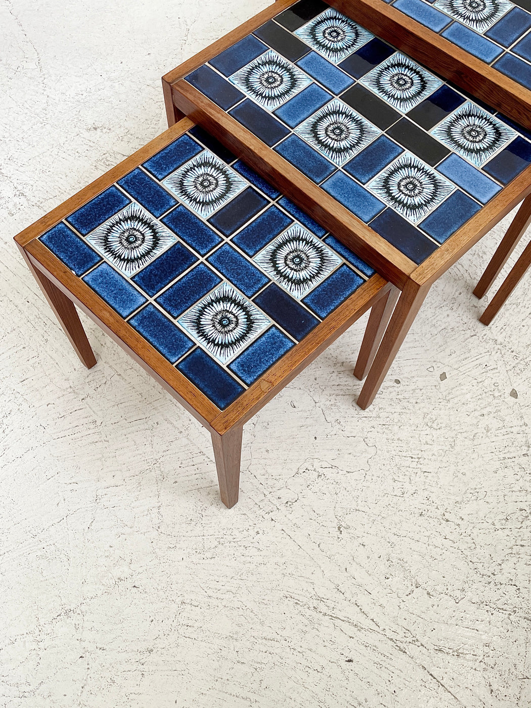 Danish Tile-topped Nest of Rosewood Tables