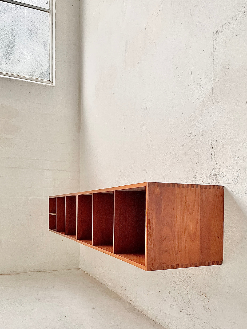 Two Section Danish Teak Wall Mounted Sideboard