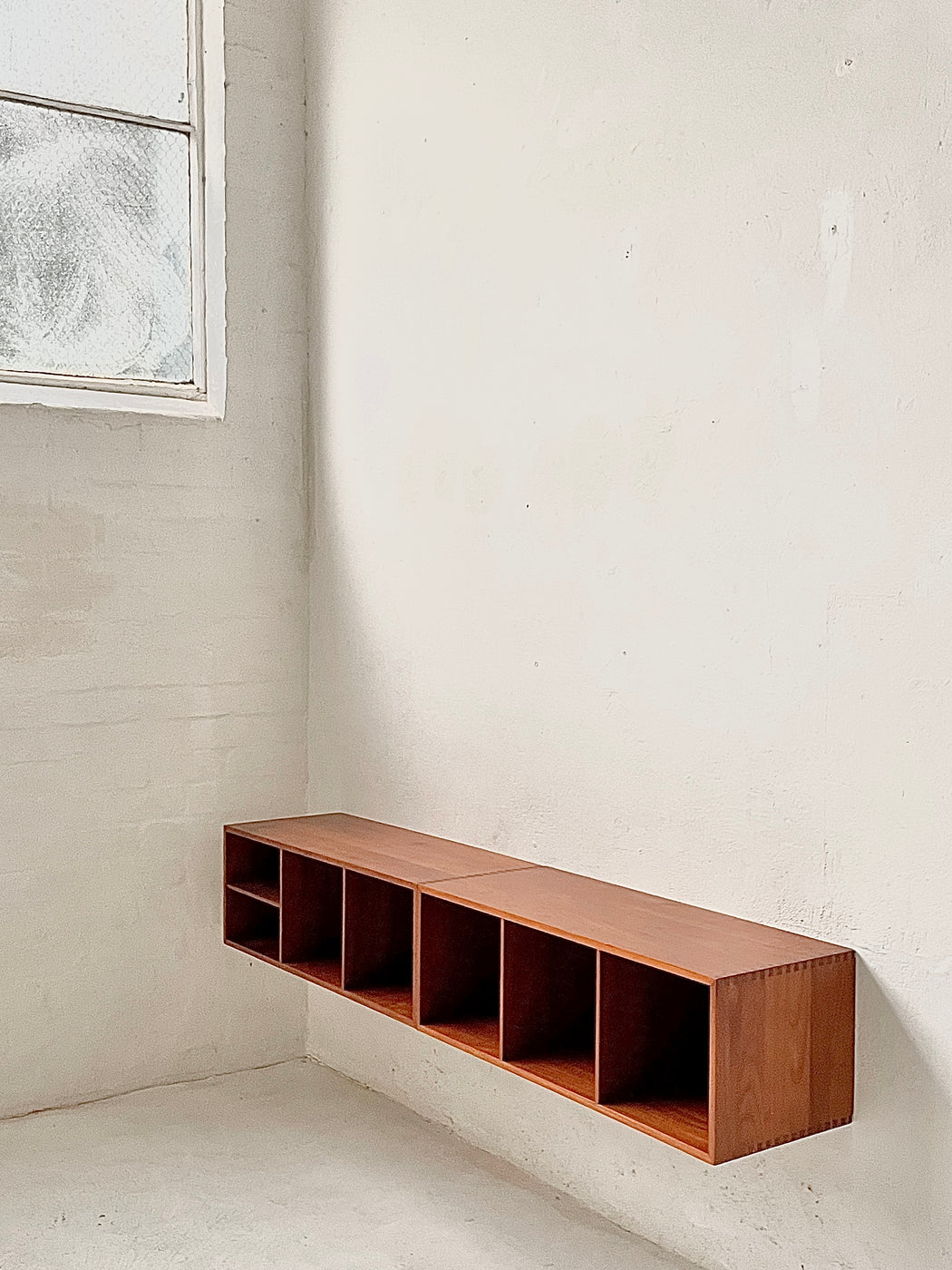 Two Section Danish Teak Wall Mounted Sideboard