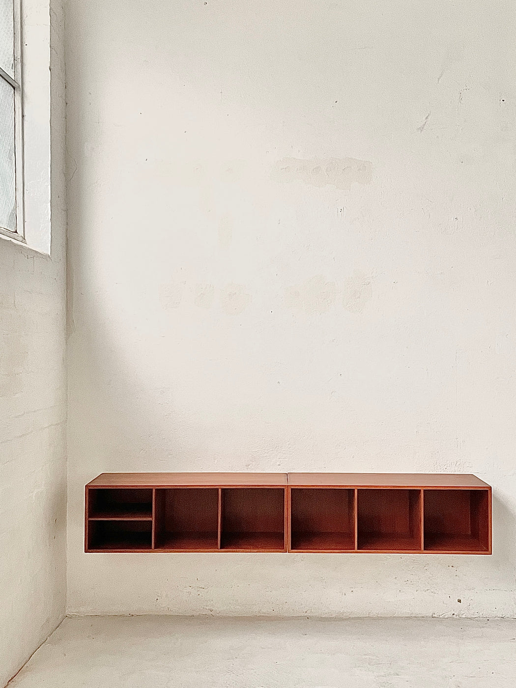Two Section Danish Teak Wall Mounted Sideboard