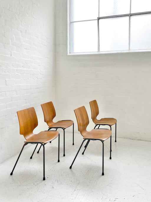 Set of 4 Danish Oak Stacking Chairs