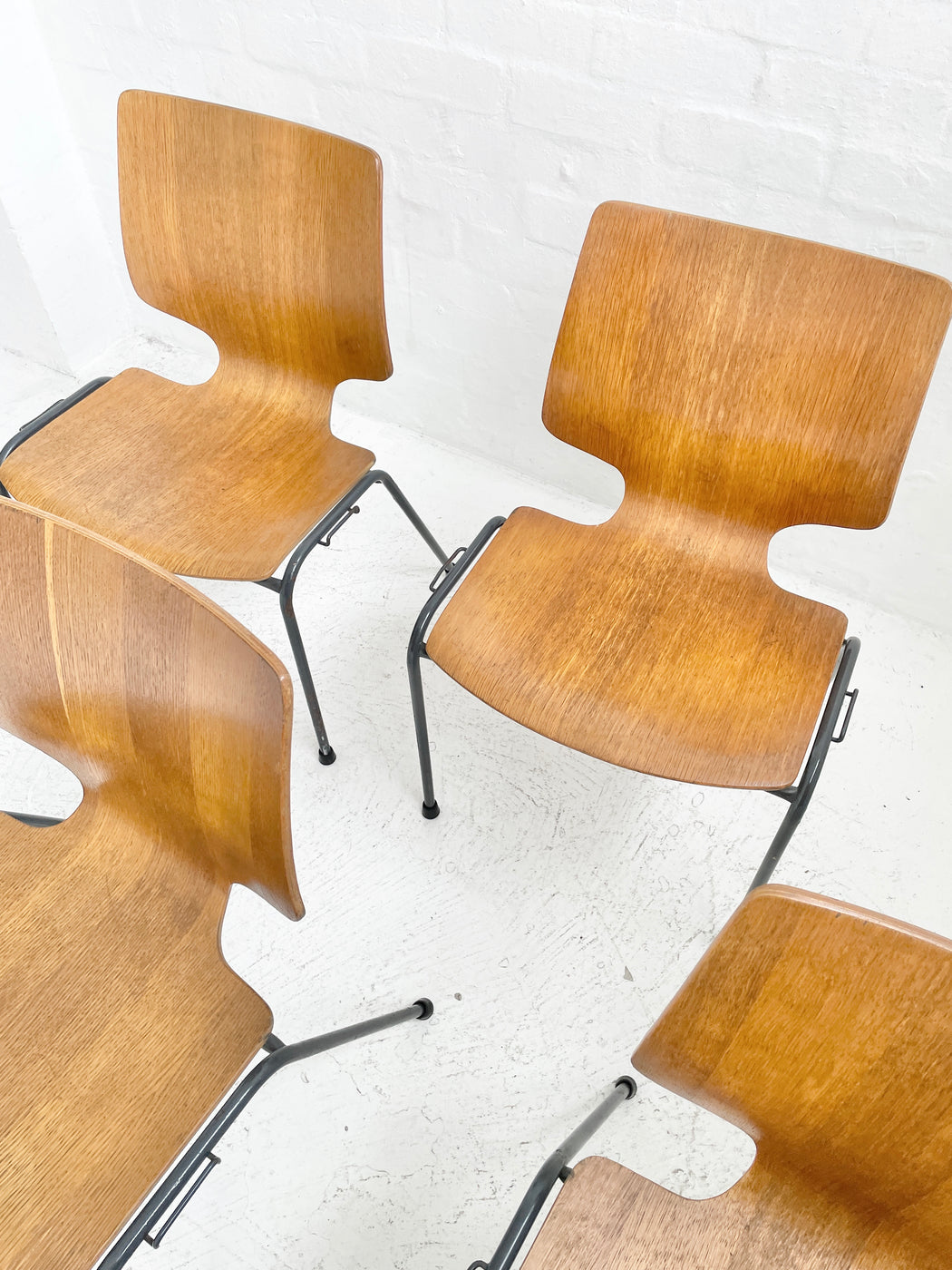 Set of 4 Danish Oak Stacking Chairs