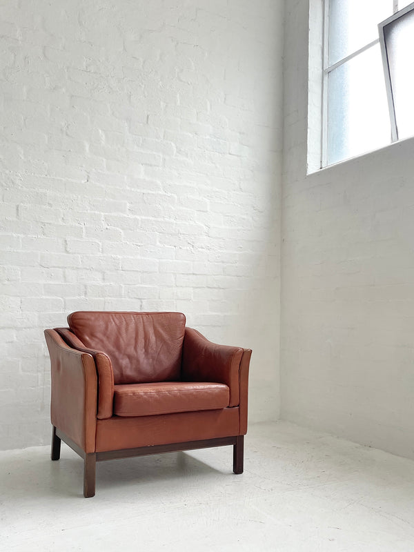 Danish Tan Leather Lounge Chair