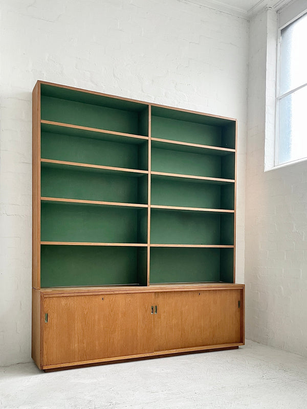 Large Danish Oak Bookcase Cabinet