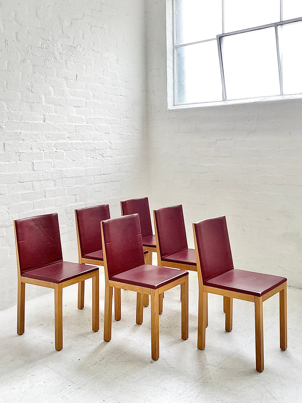 Set of Six Swedish Oak and Leather Dining Chairs