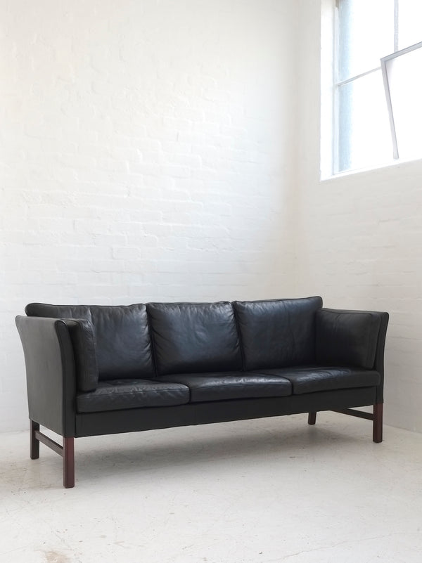 Danish Black Leather Sofa