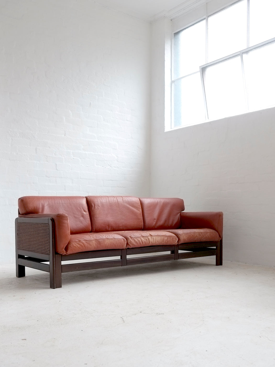 Danish Cane and Leather Sofa