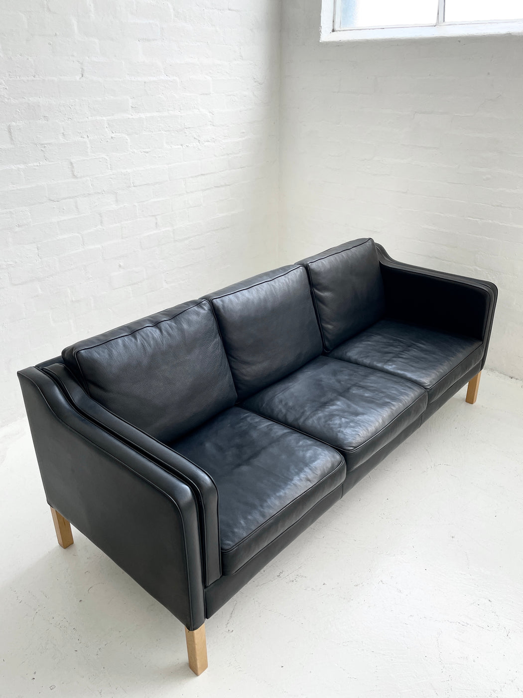 Danish Black Leather Sofa