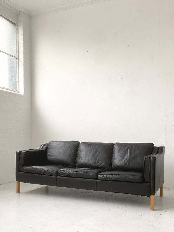 Danish Black Leather Sofa