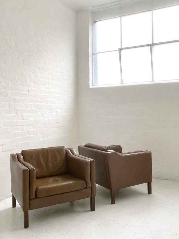 Pair of Danish Leather Lounge Chairs