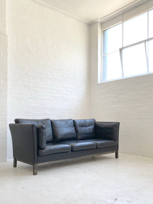 Danish Black Leather Sofa