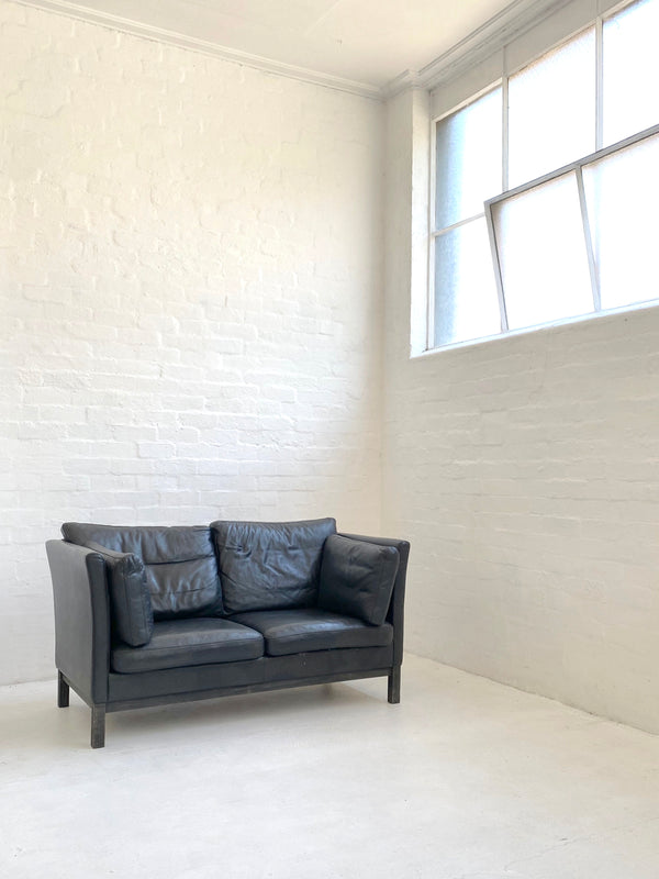 Danish Black Leather Sofa