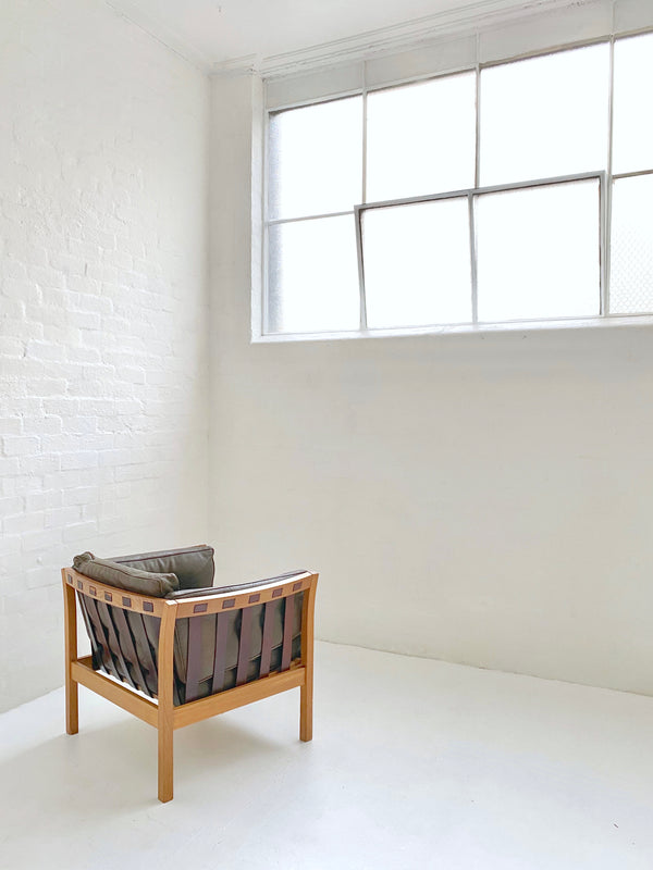 Danish Oak & Leather Lounge Chair